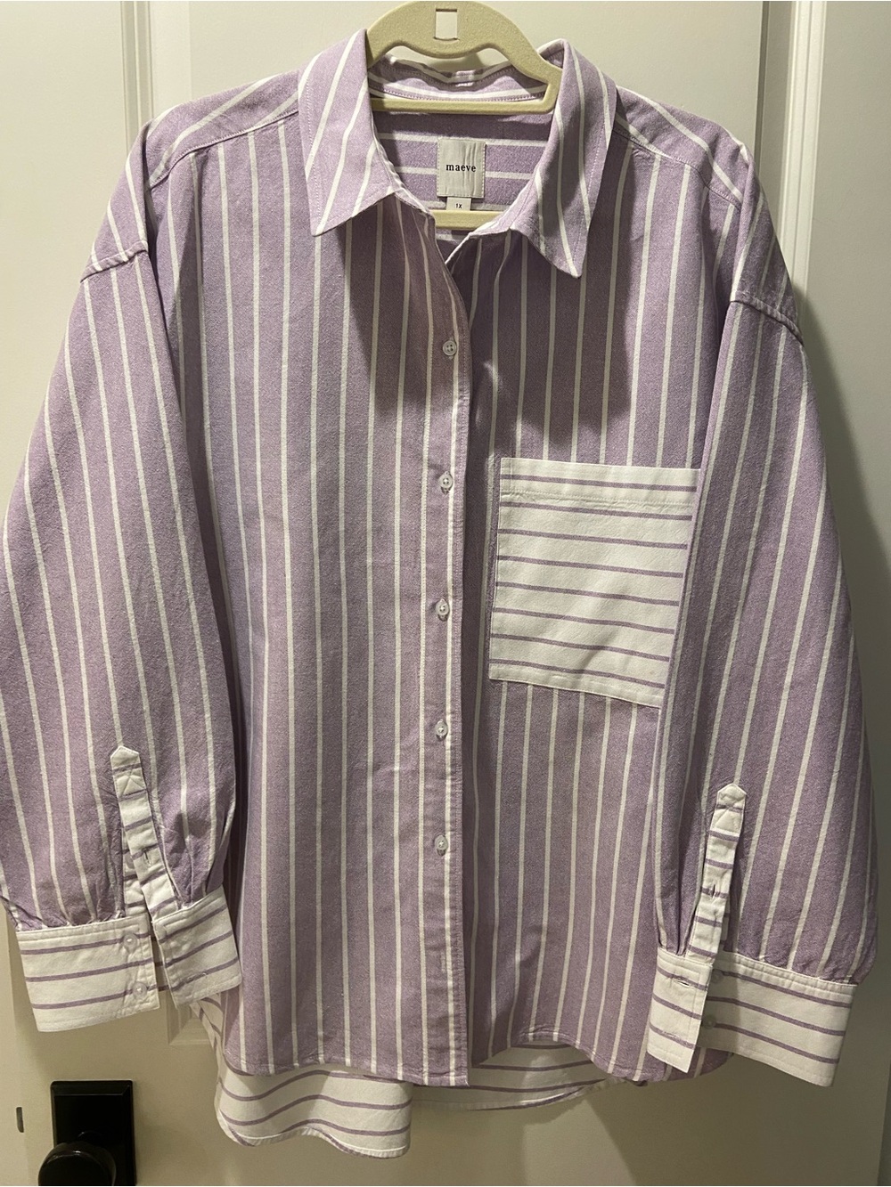 Maeve Lavender and White Striped Button-Down Shirt